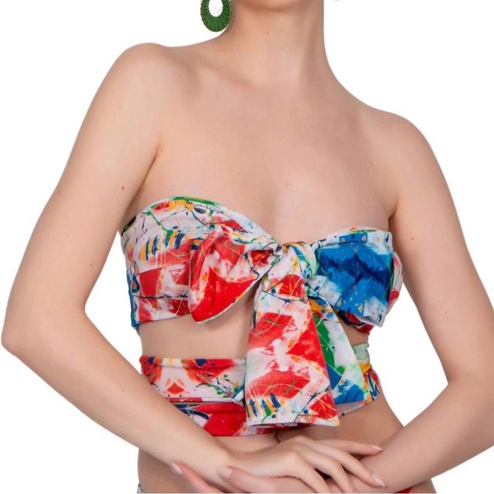 Bela brand Red and Blue Artistic Bikini Top with Ruching
